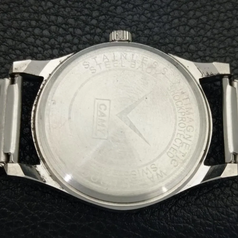 Vintage 1993 Camy Manual Mens Silver Watch W/Metal Strap & White accents